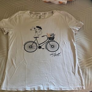 Karl Lagerfeld White Graphic Tee with Bicycle Design